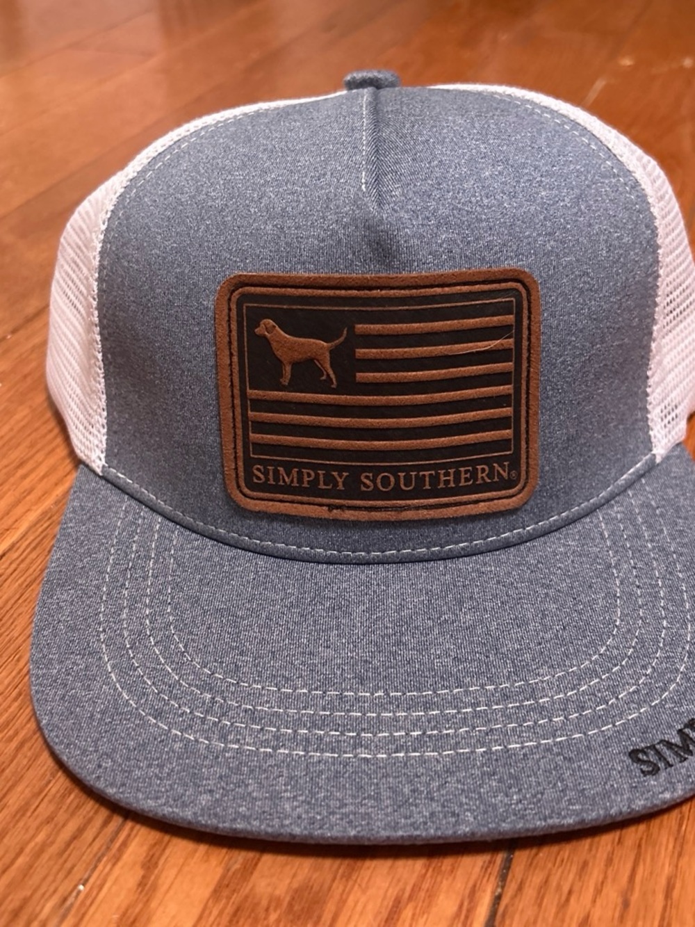 Simply Southern Blue and White Trucker Hat with Leather Patch